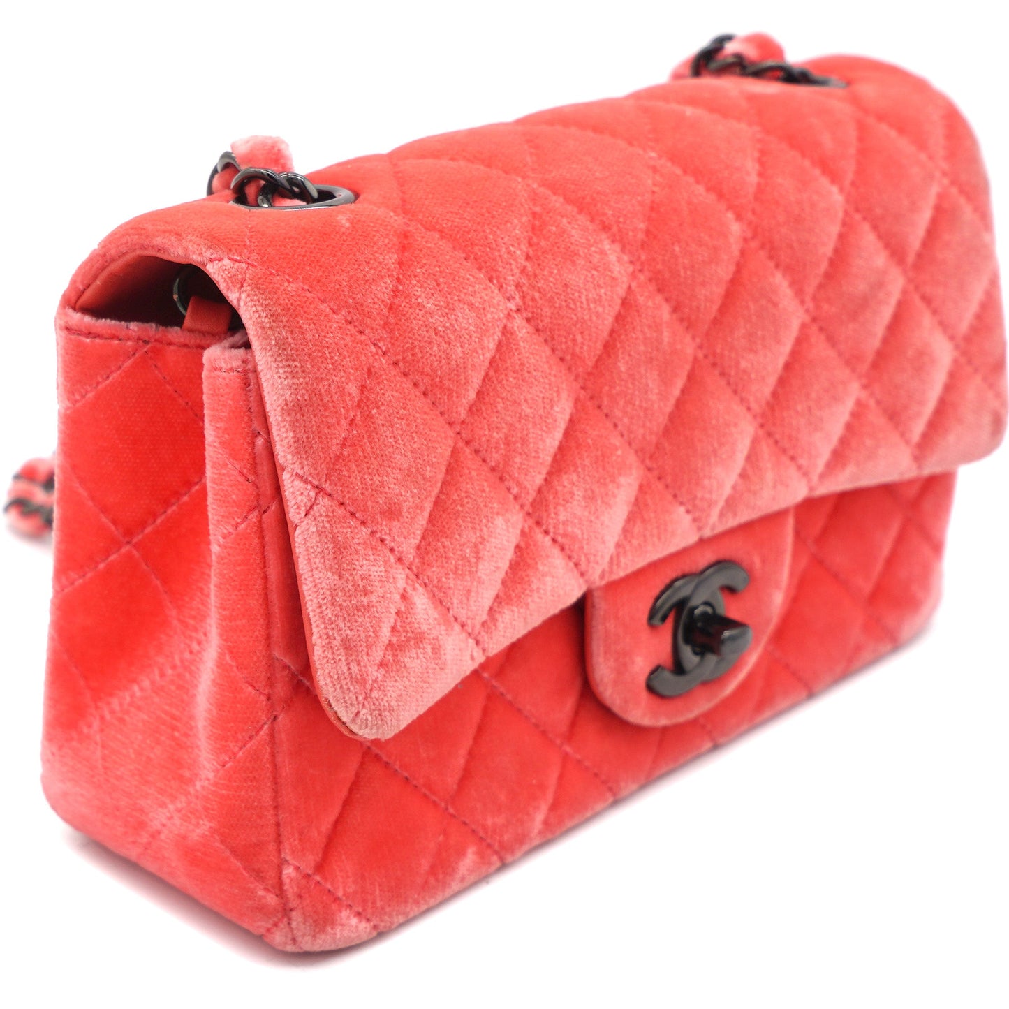 Velvet Quilted Mini Rectangular Flap Peachy Pink