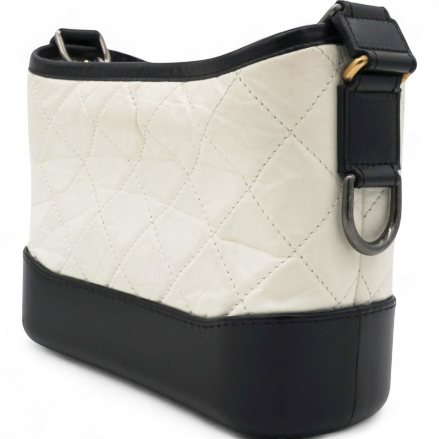Aged Quilted Small Gabrielle Hobo Black White