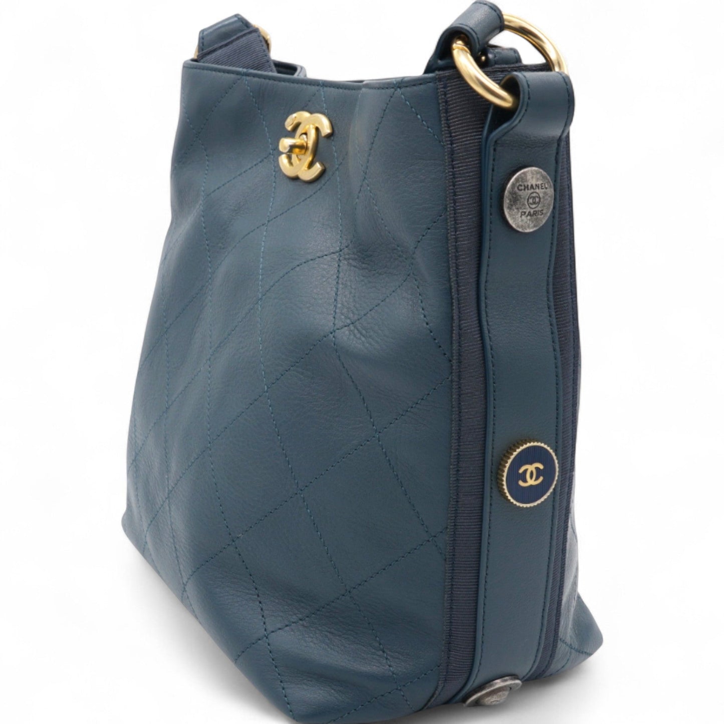 Button Up Hobo Quilted Calfskin with Grosgrain Small Shoulder Bag