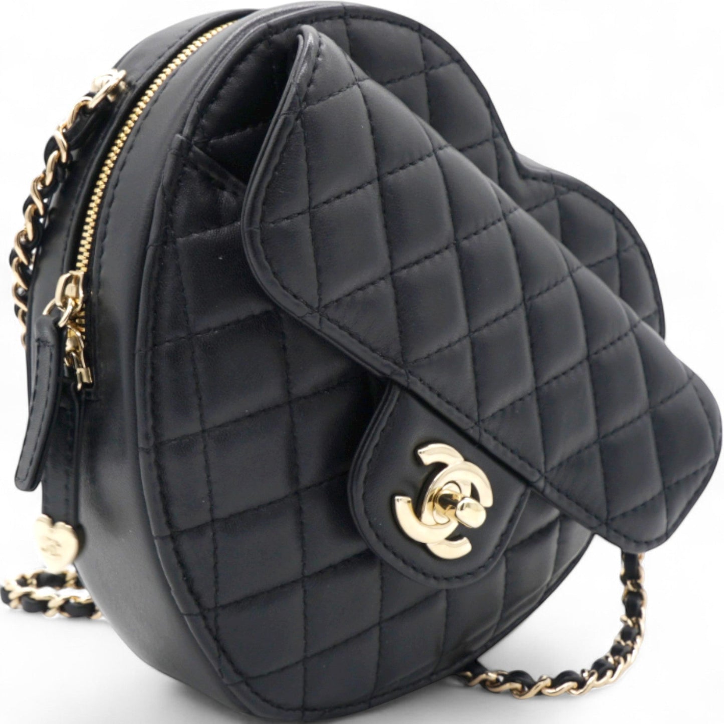 CC In Love Large Heart Bag Black Lambskin Light Gold Hardware