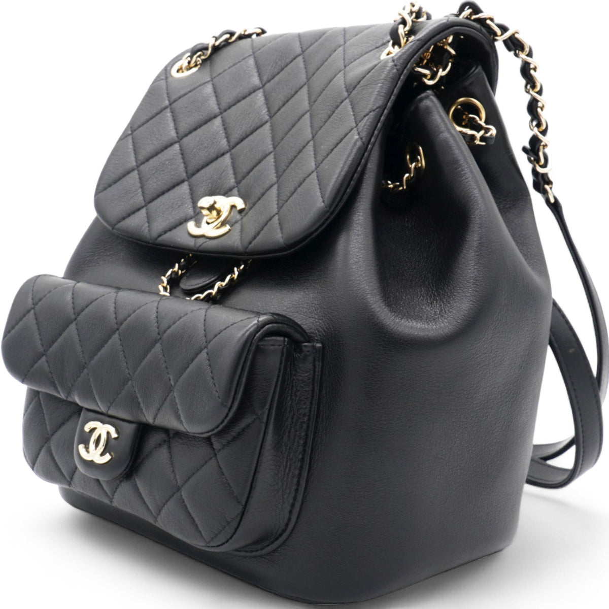 Lambskin Quilted Duma Drawstring Backpack Black Large