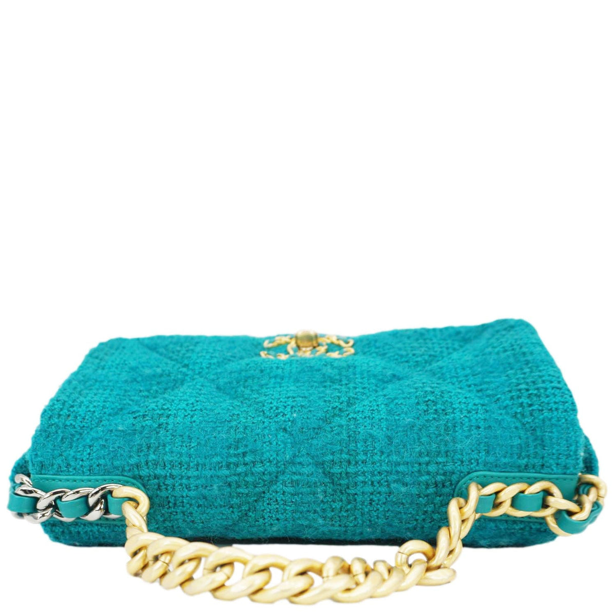 Chanel 19 Flap Medium Quilted Tweed Shoulder Bag Teal