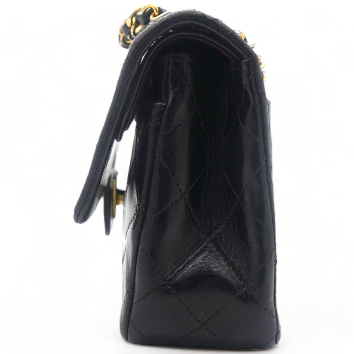 Vintage Black Quilted Lambskin Leather Classic Small Double Flap Bag