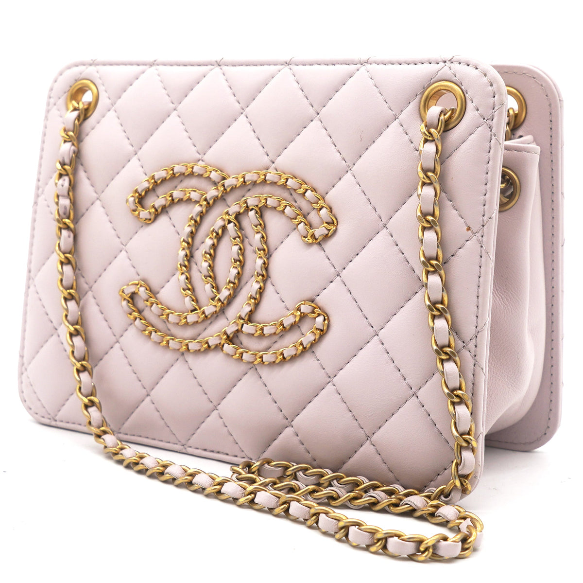 Calfskin Quilted Small CC Chain Accordion Tote Lilac Purple