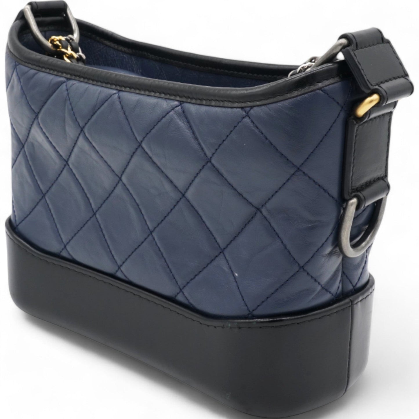 Aged Calfskin Quilted Small Gabrielle Hobo Navy Black