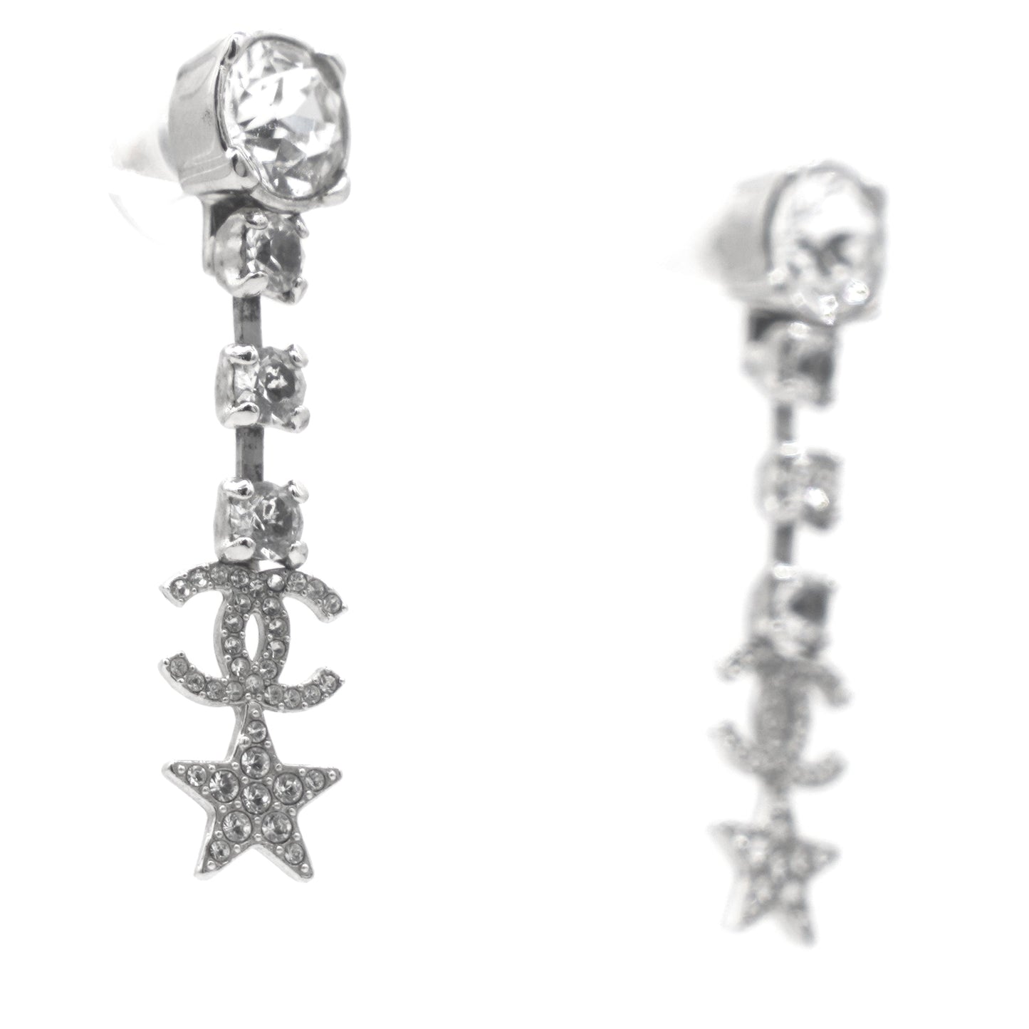 CC and Stars Silver Tone Drop Earrings