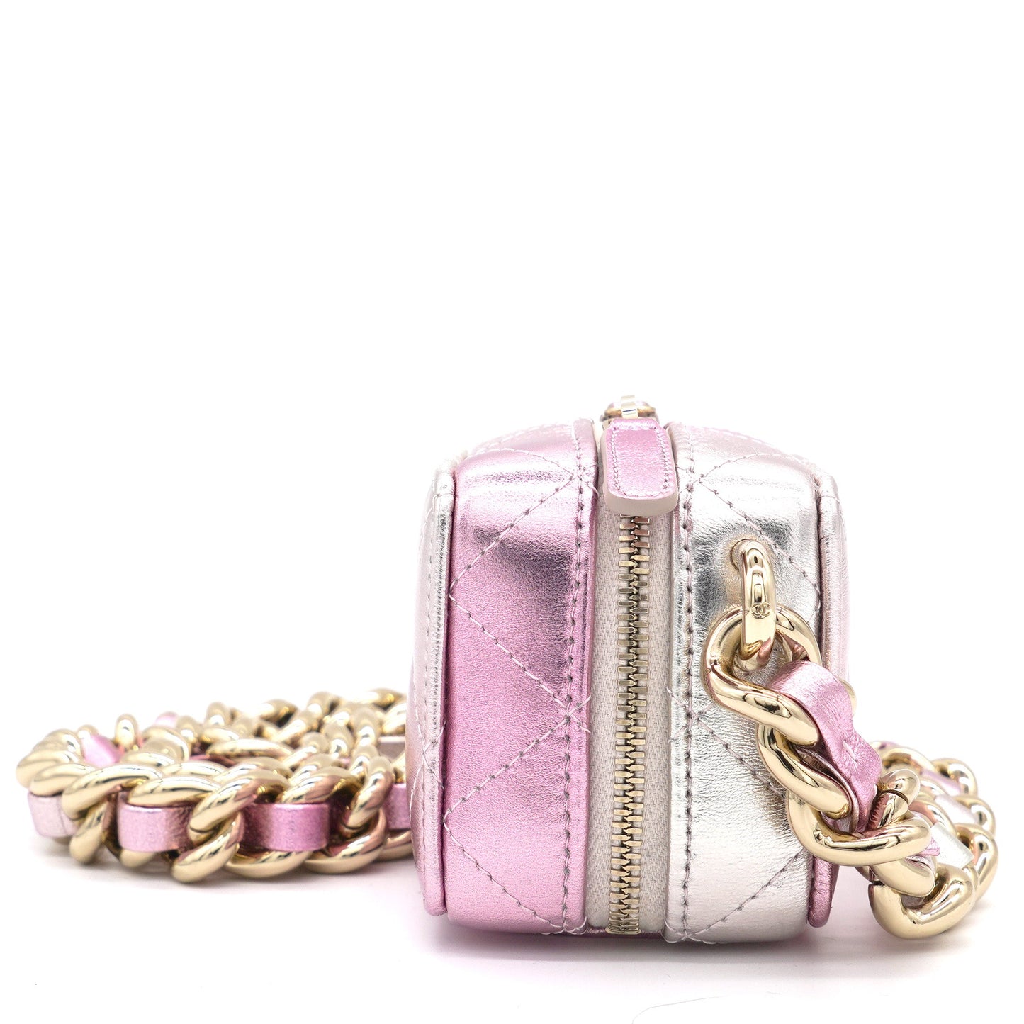 Gradient Metallic Gold and Pink Lambskin Clutch with Chain