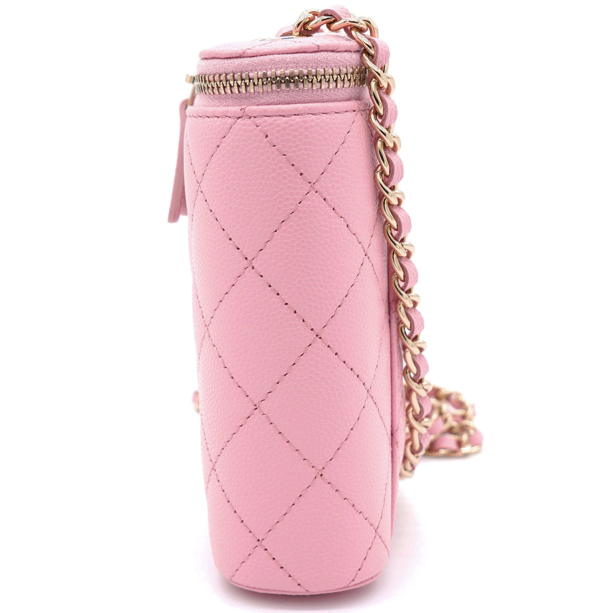 Caviar Quilted Small Vertical Coco Beauty Vanity Case With Chain Pink Sakura
