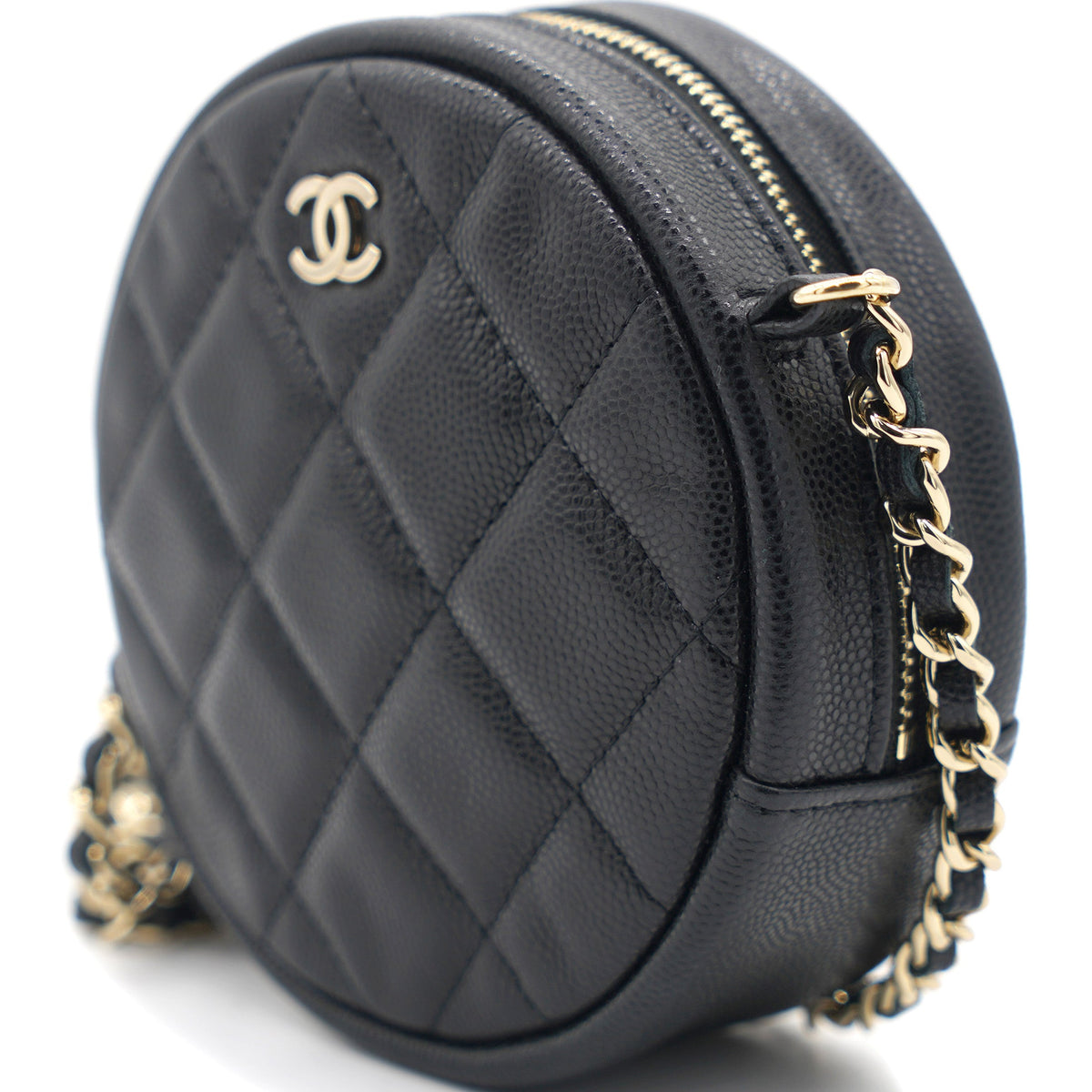Mini Round Purse Vanity Caviar Leather Black