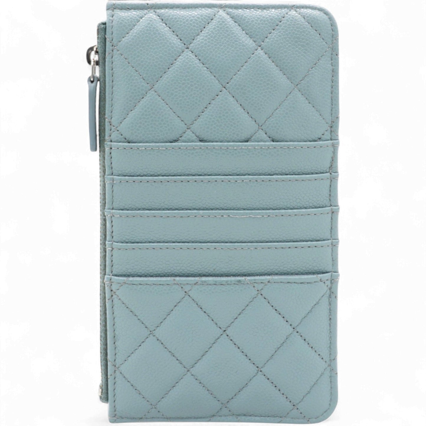 Caviar Quilted Classic Flat Wallet Pouch Light Blue