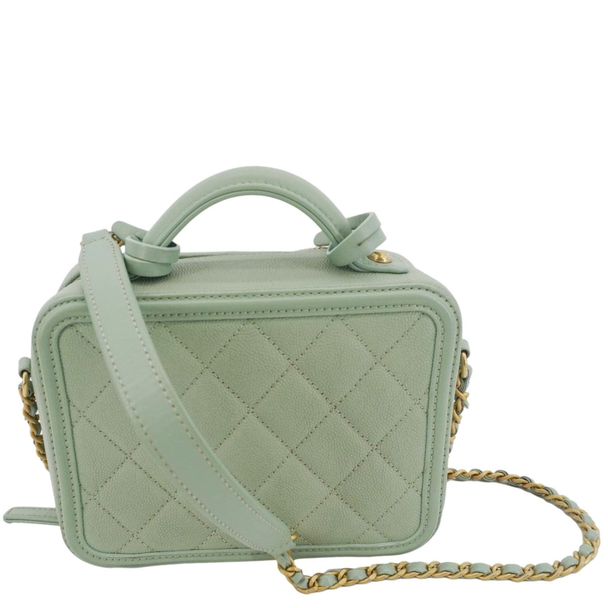 Chanel Vanity Case Filigree CC Small Caviar Quilted Shoulder Bag Light Green