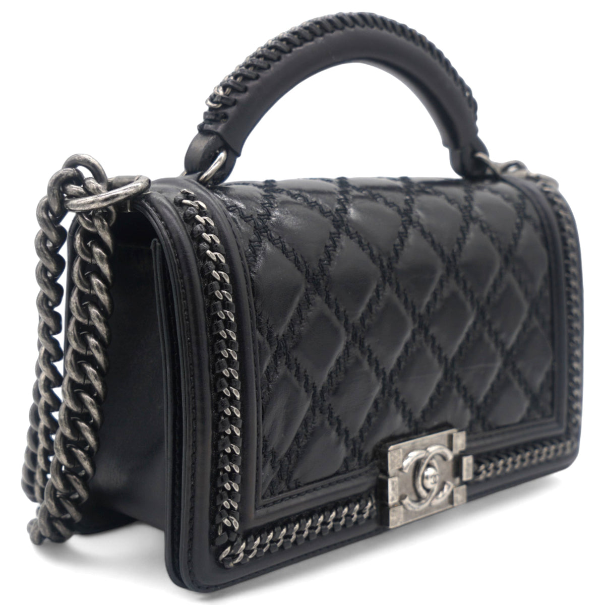 Boy Top Handle Quilted Chain Medium Black