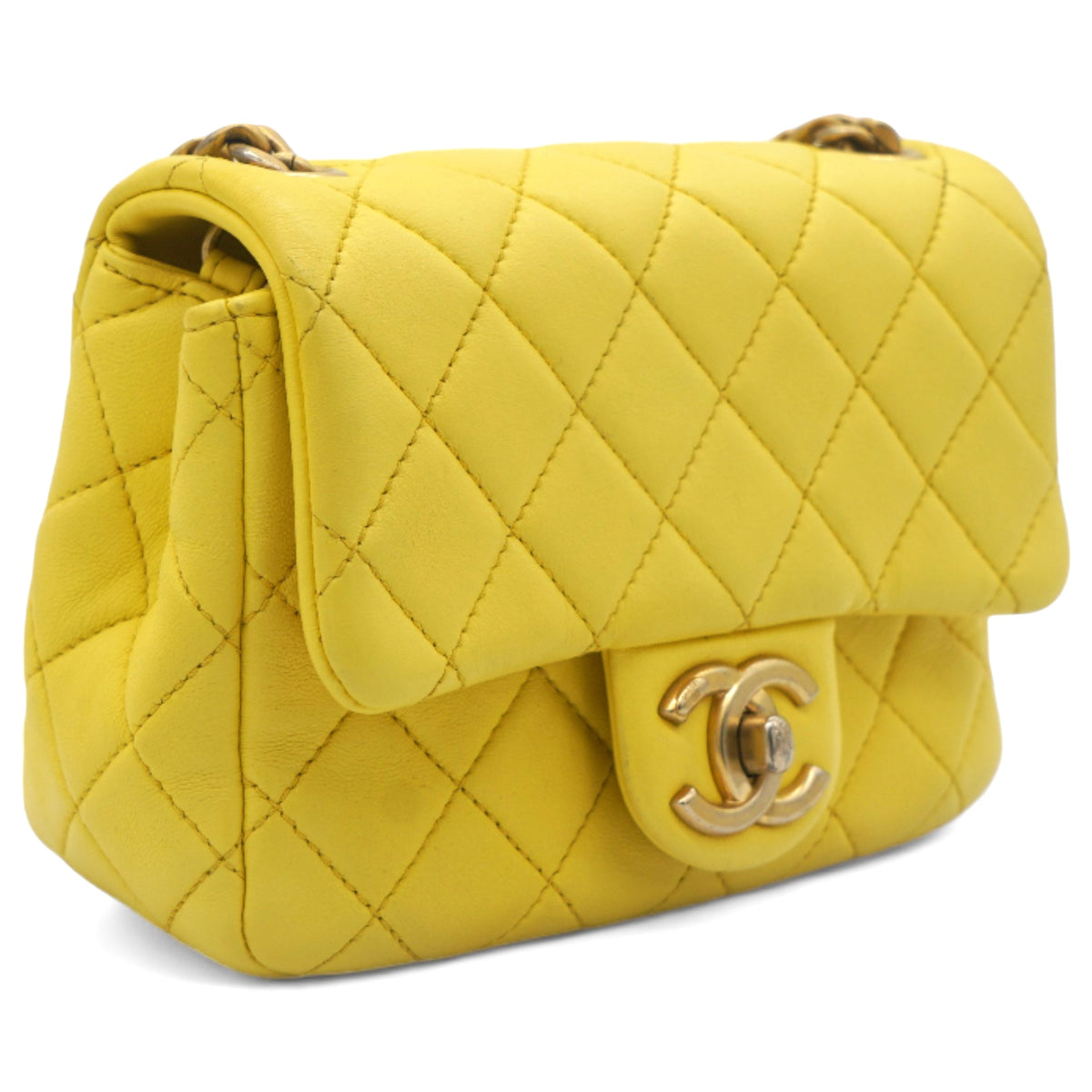 Lambskin Quilted Mini Jewellery Chain Strap Square Flap Yellow