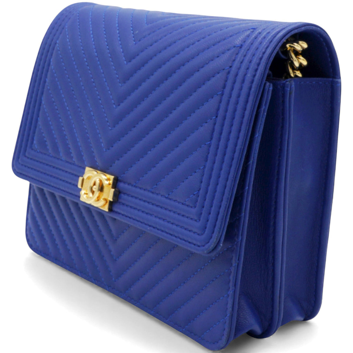 Boy Clutch With Chain Chervon Lambskin Blue