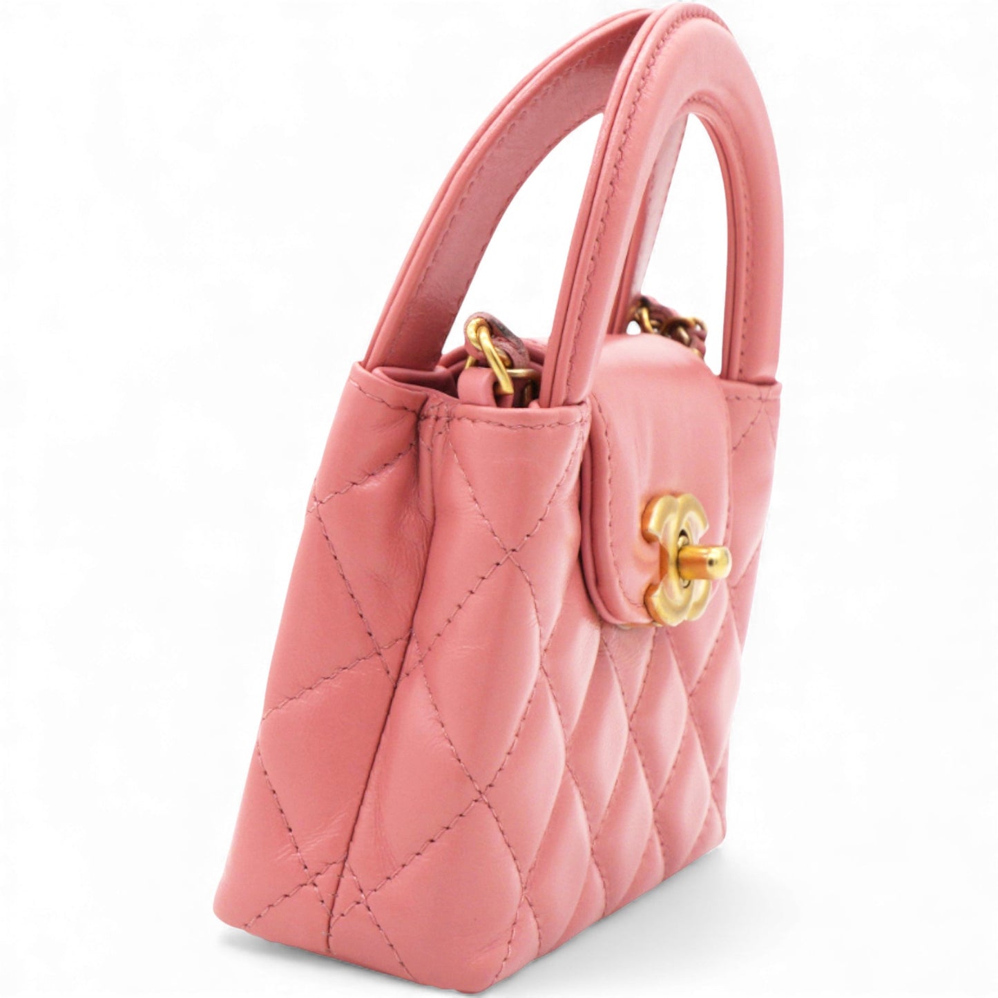 Shiny Leather Quilted Nano Kelly Shopper Pink