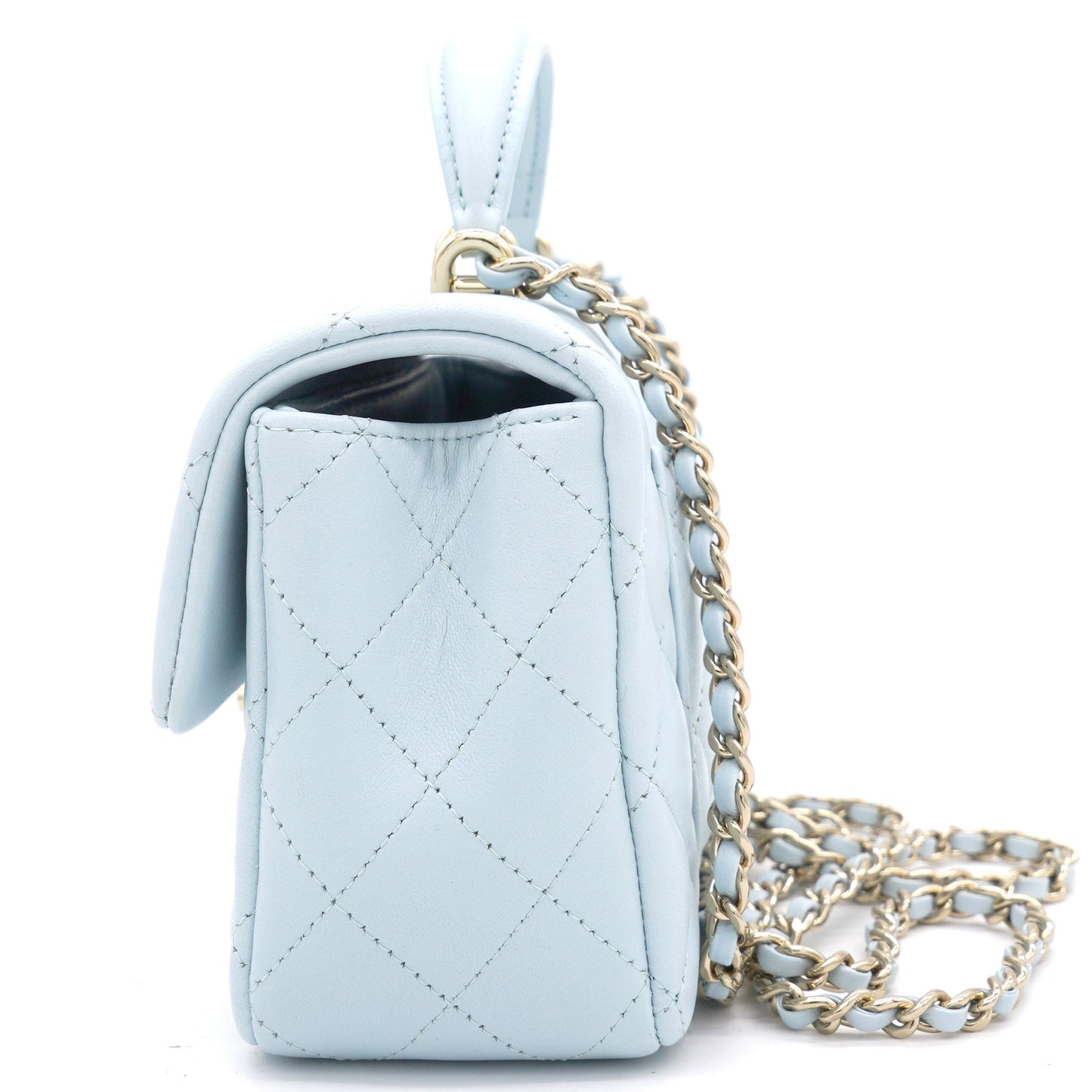 Lambskin Quilted Mini Top Handle Rectangular Flap Light Blue