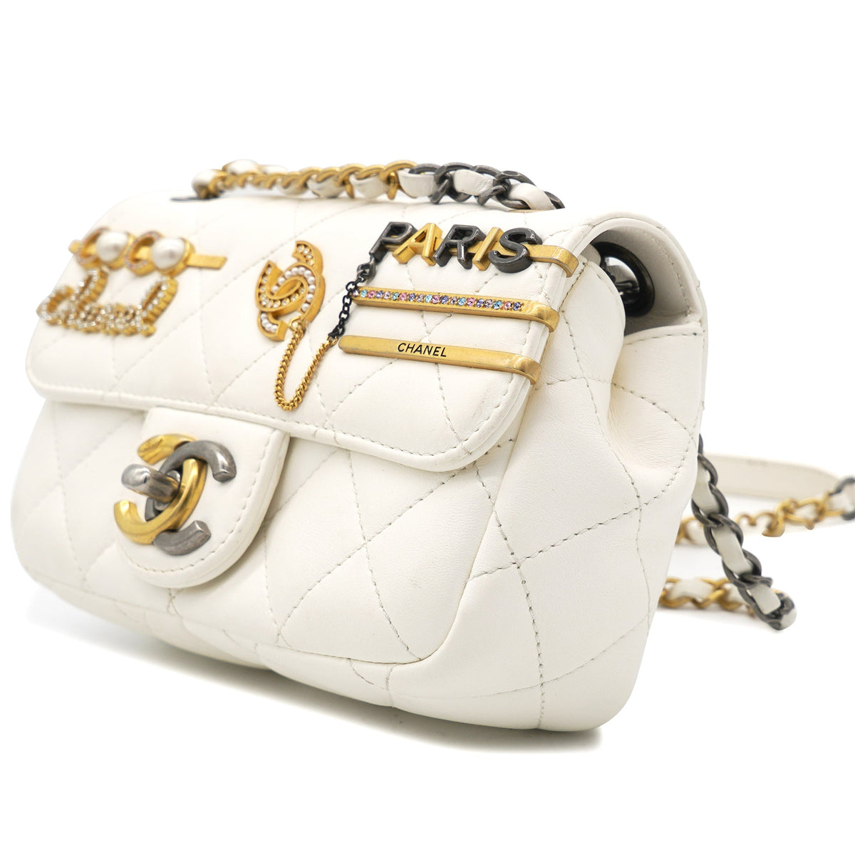 Lambskin Quilted Mini Coco Clips Flap White
