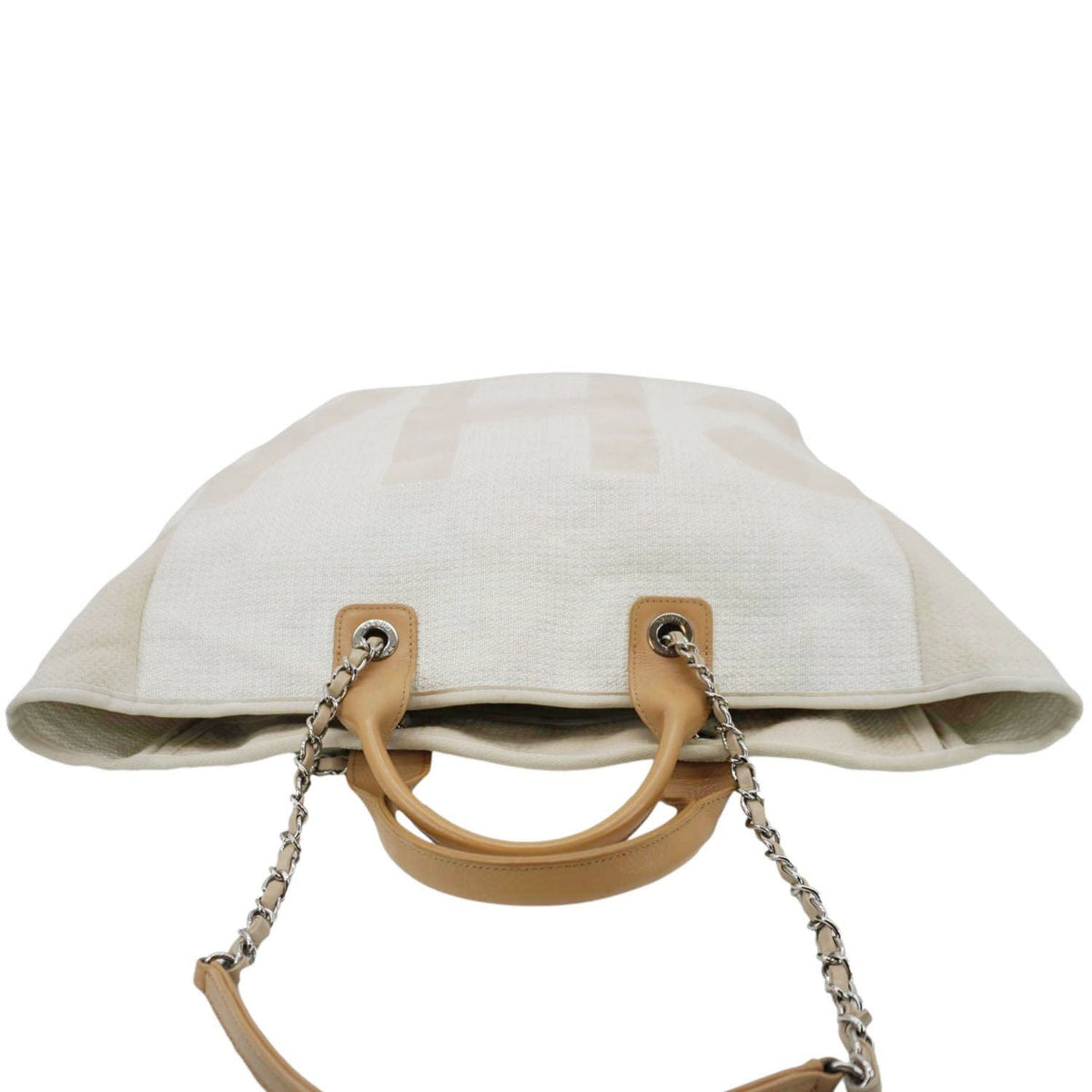 Chanel Deauville Large Logo printed Canvas Tote Bag Cream