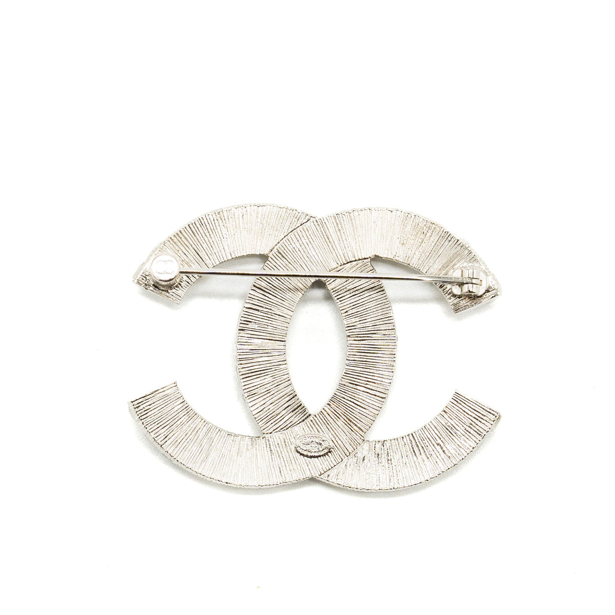 Chanel classic CC logo Brooch Crystal silver tone