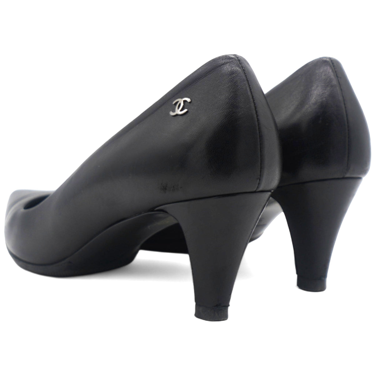 Black Leather Pointed Toe Pumps Size 37