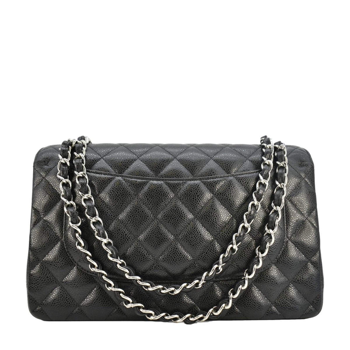 Chanel Jumbo Classic Double Flap Quilted Caviar Leather Shoulder Bag Black