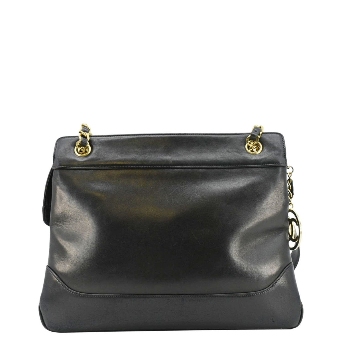 Chanel Vintage CC Lambskin Leather Chain Shopping Tote Bag Bag Black