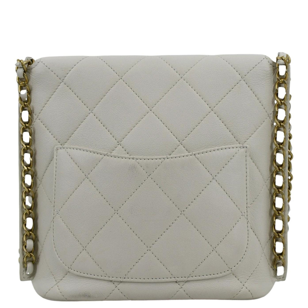 Chanel Chain Flap Quilted Leather Hobo Shoulder Bag Ivory