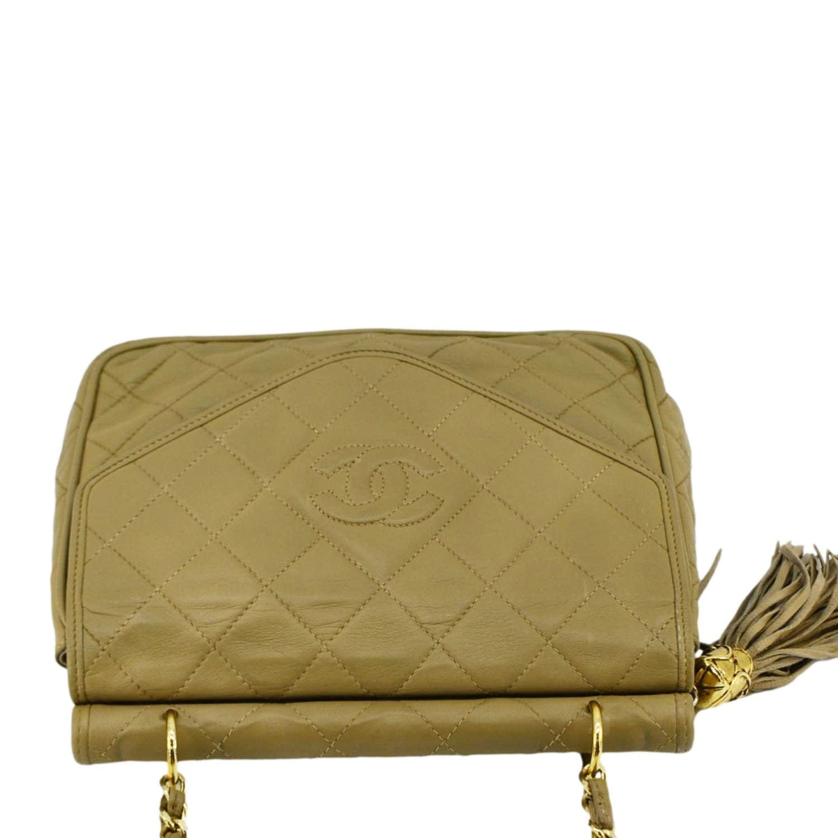 Chanel Tassel Flap Quilted Leather Camera Case Shoulder Bag Beige