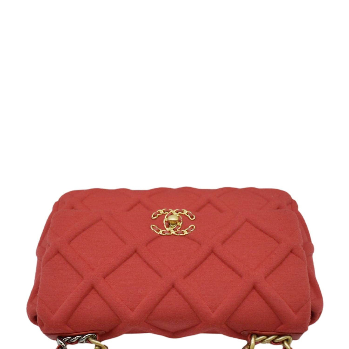 Chanel 19 Flap Quitled Jersey Lambskin Shoulder Bag Red