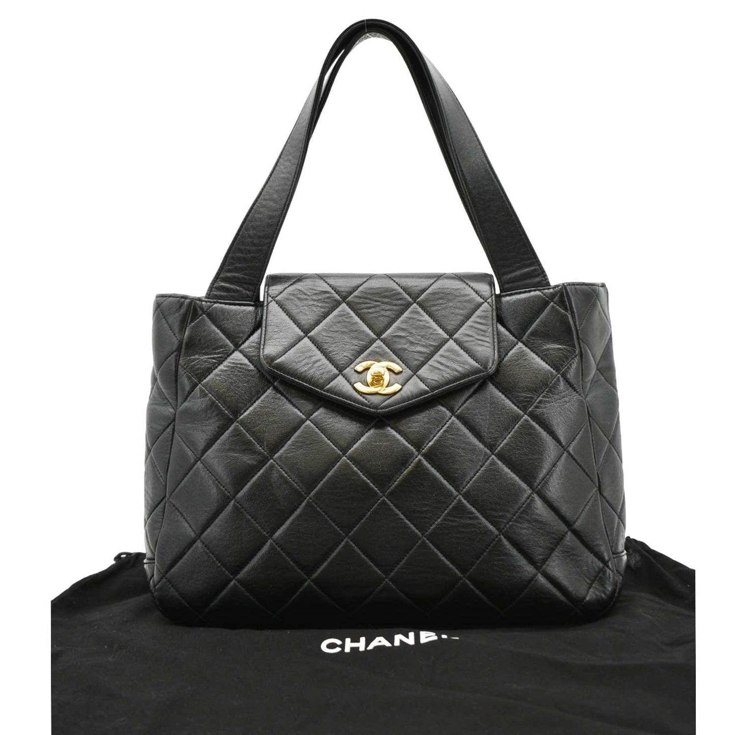 Chanel Classic Flap Vintage Quilted Leather Tote Bag Black