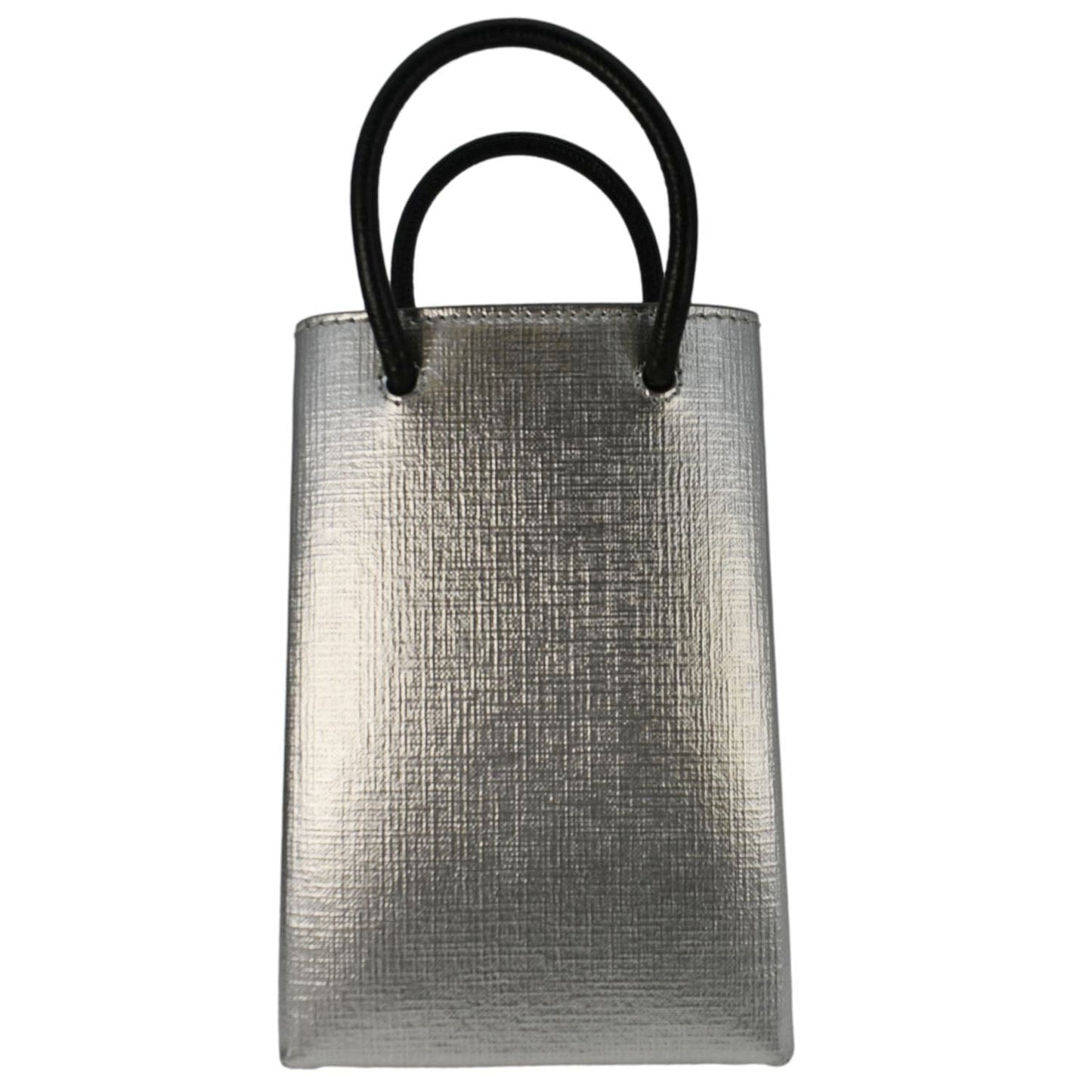 Balenciaga Metallic Logo Leather Shopping Phone Holder Silver