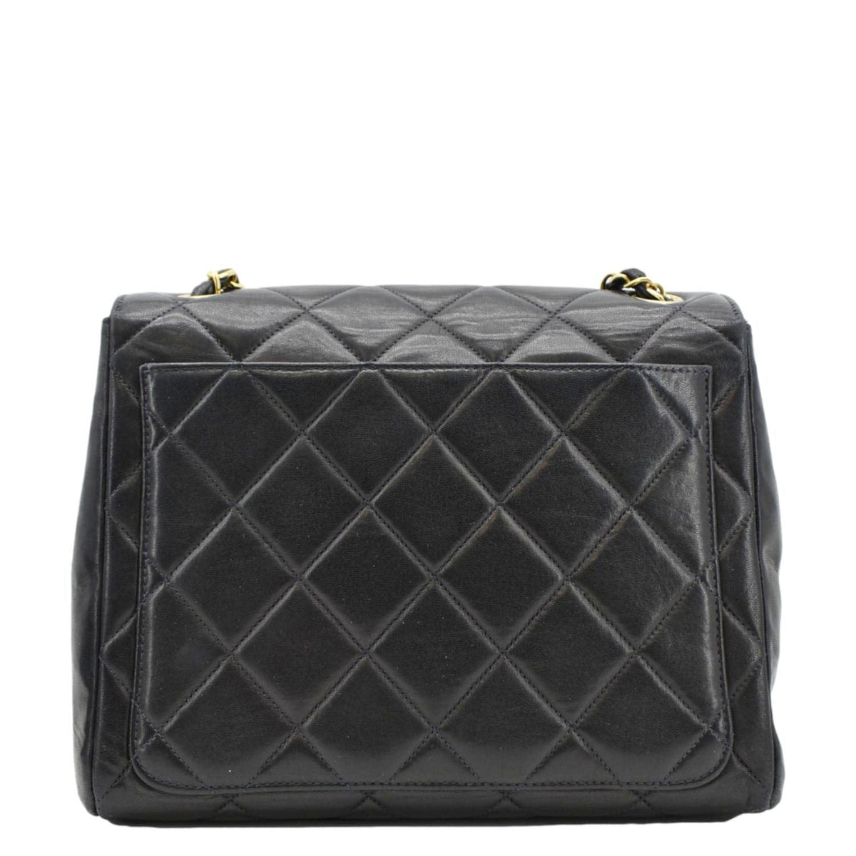 Chanel Square CC Flap Vintage Quilted Leather Shoulder Bag Black