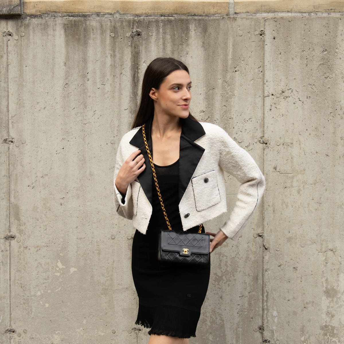 Chanel White & Black Tweed Cropped Jacket Size S | FR 38