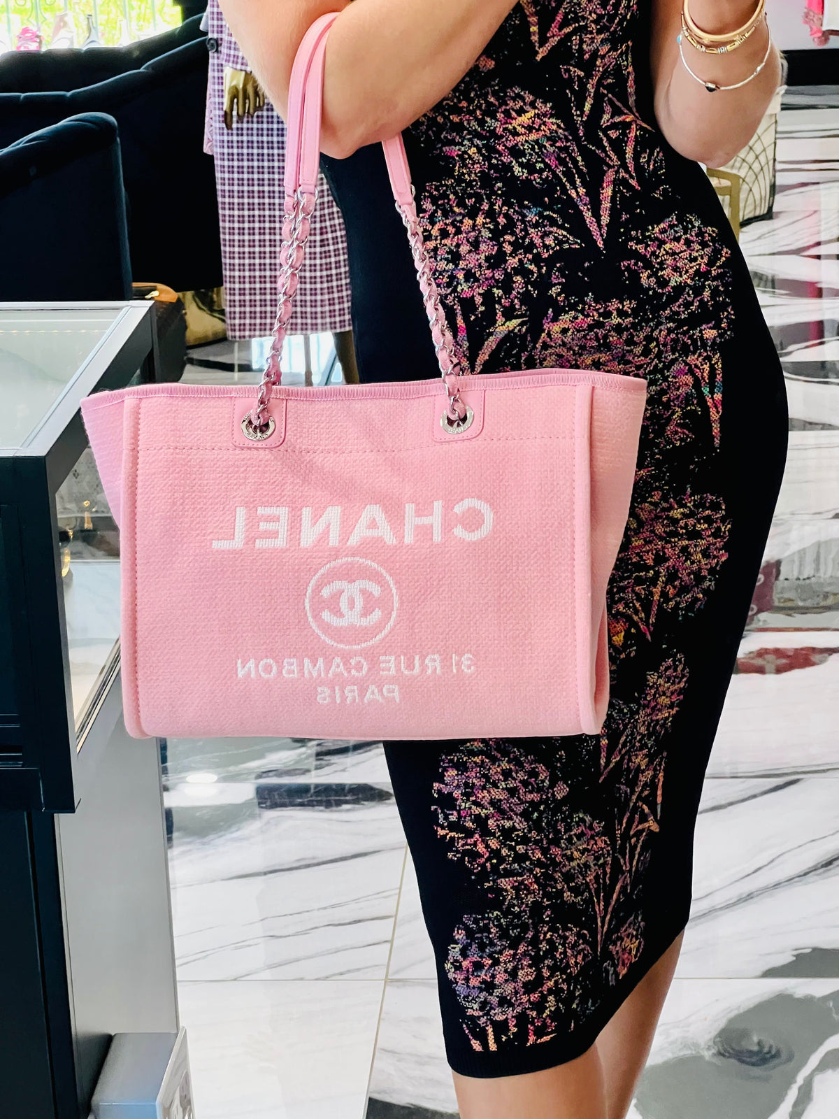 CHANEL DEAUVILLE MIXED FABRIC TOTE