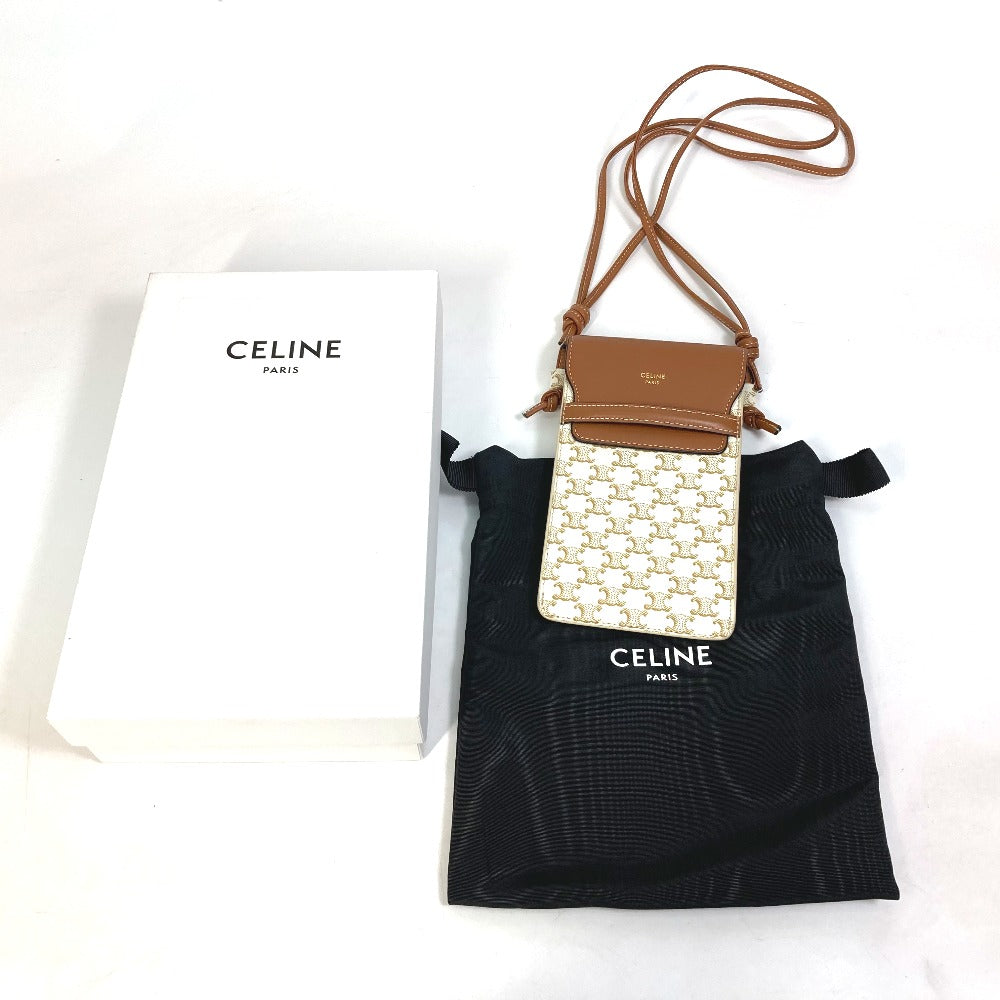 CELINE Mobile case 10G332CQD PVC / nylon beige triomphe phone case bail pouch Women Secondhand