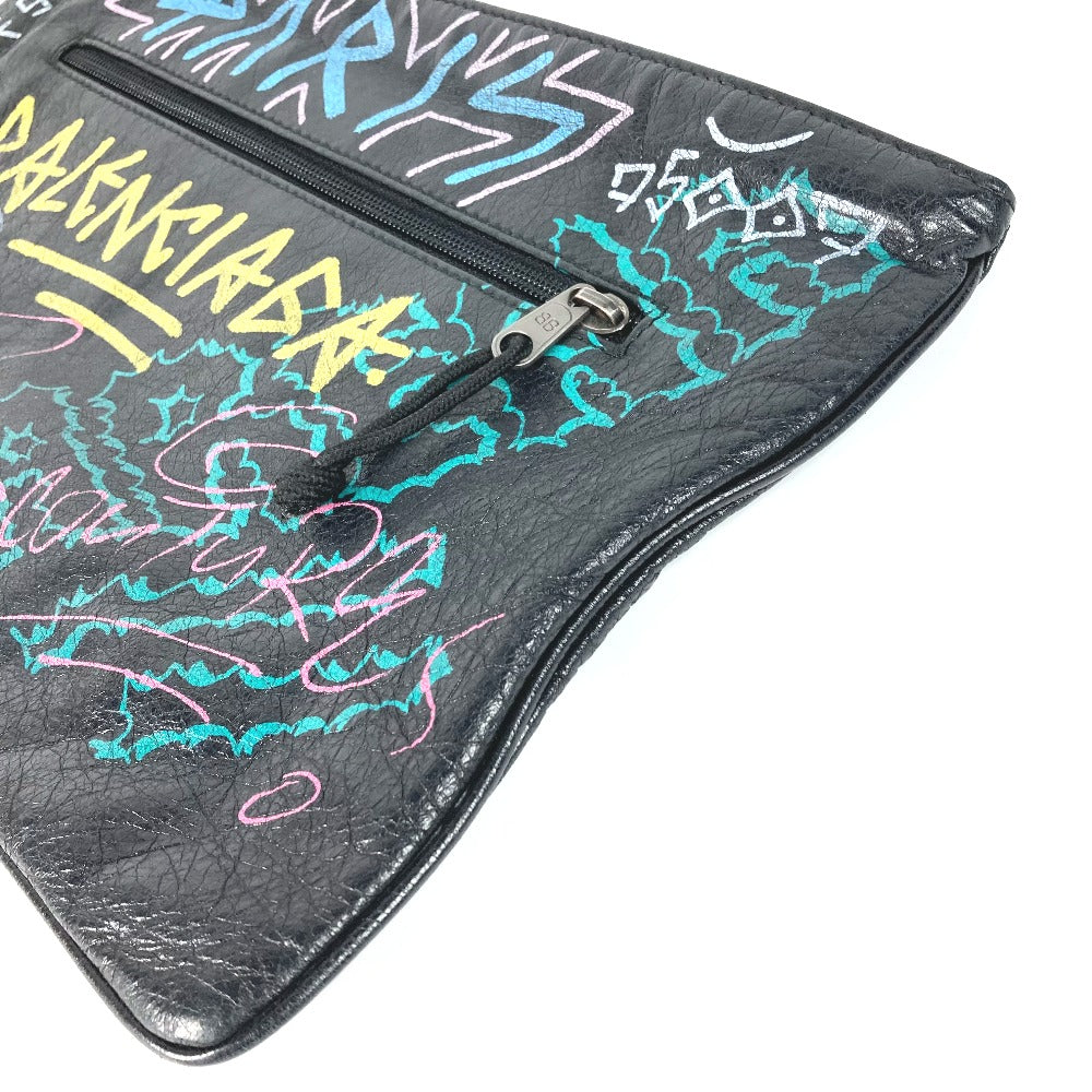 BALENCIAGA Clutch bag 535334 leather black graffiti print mens