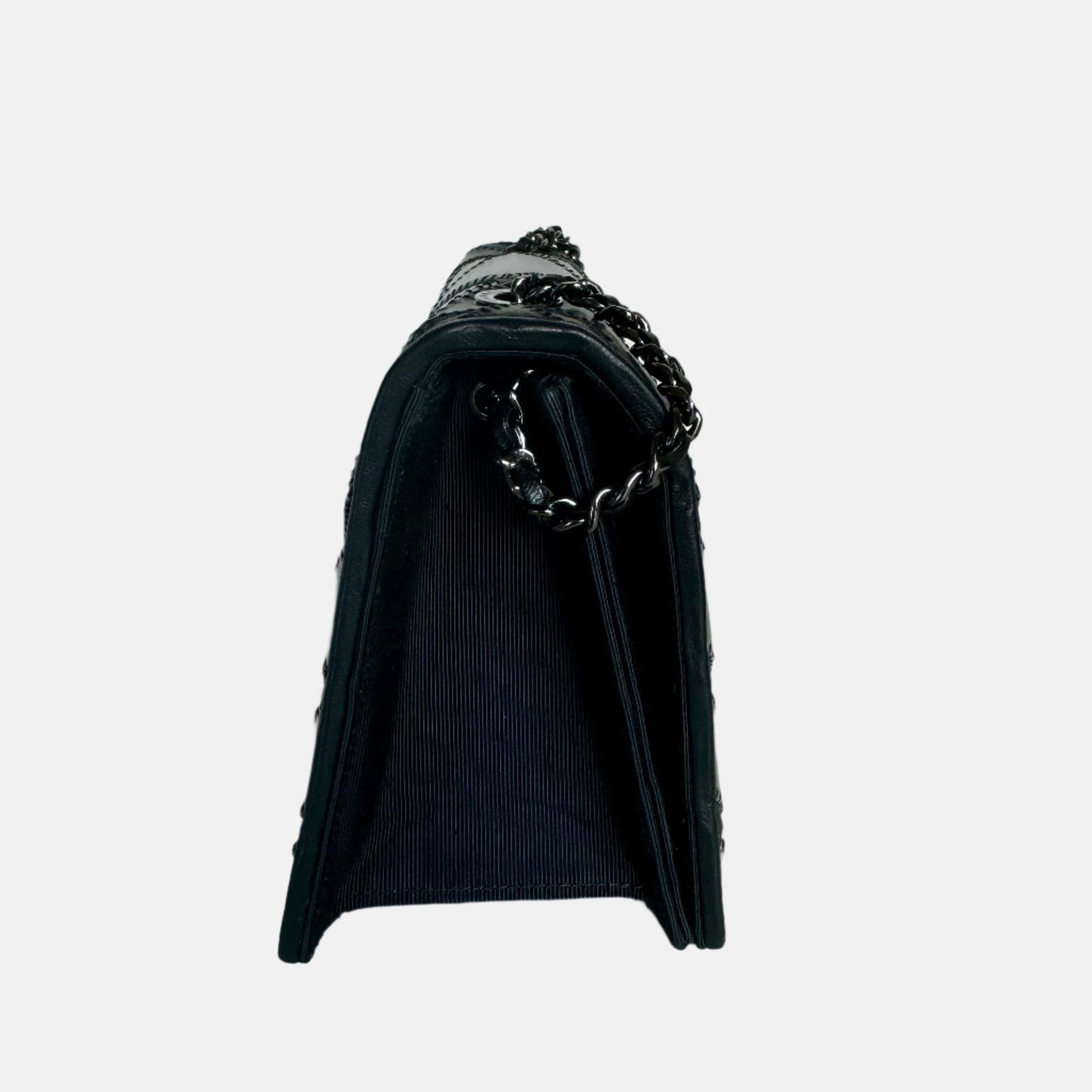 Chanel Lambskin Chevron Quilted Small Couture Flap Black Silver, 2016-2017
