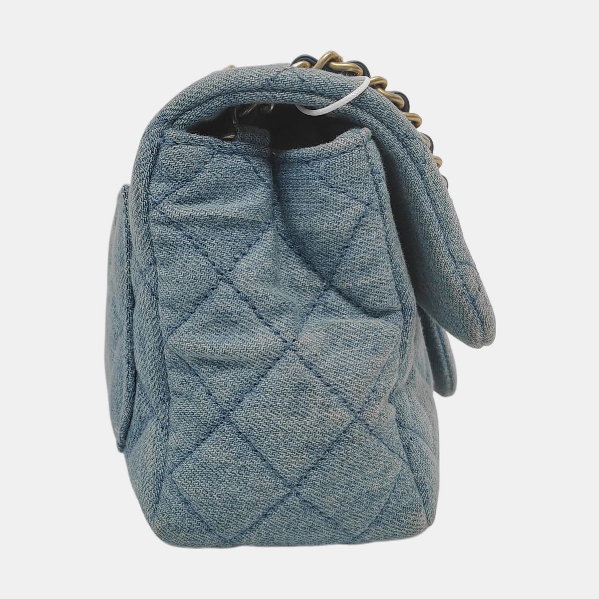 Chanel Classic Flap Mini Square Blue Denim Jeans Gold Hardware Microchip