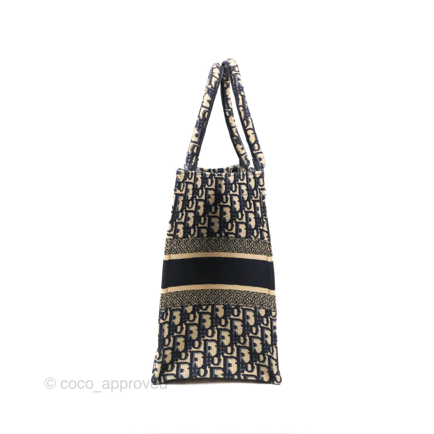 Christian Dior Medium (Old Small) Dior Navy Oblique Embroidery Canvas Book Tote