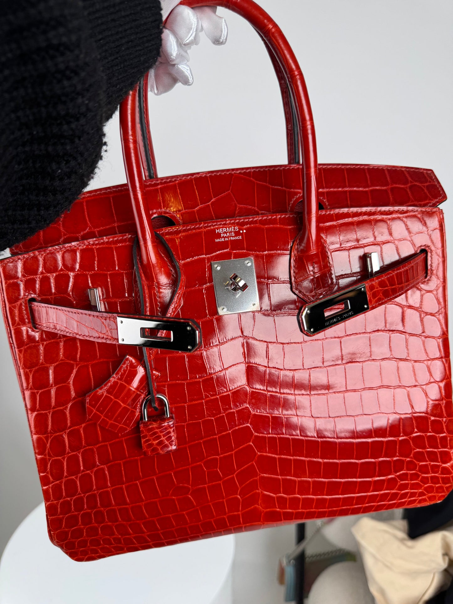Hermes Birkin 30 Bag In Braise Shiny Niloticus with Palladium Hardware
