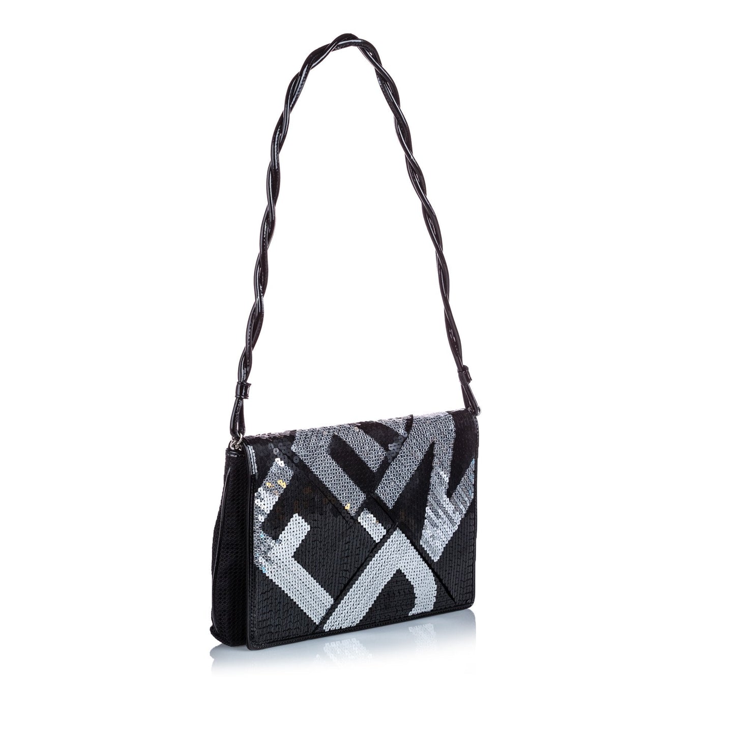 Fendi Black Others Fabric Sequined Crossword Shoulder Bag ITALY