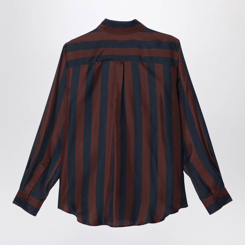 Fendi Navy Blue/Brown Pequin Silk Shirt Women