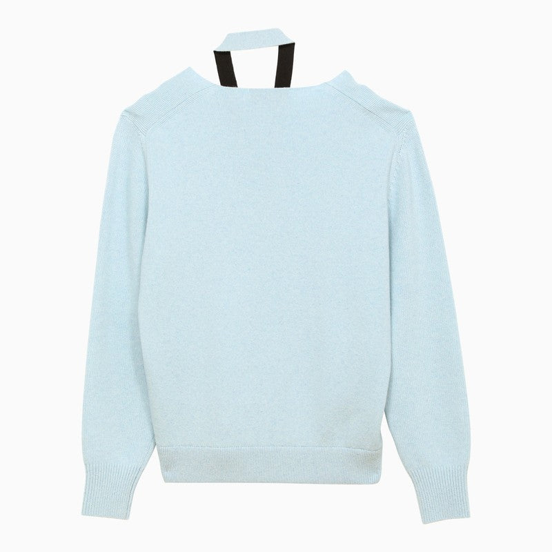 Fendi Light Blue Cashmere And Wool Cardigan Women