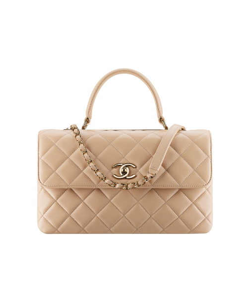 Chanel Flap Bag With Top Handle Lambskin Beige