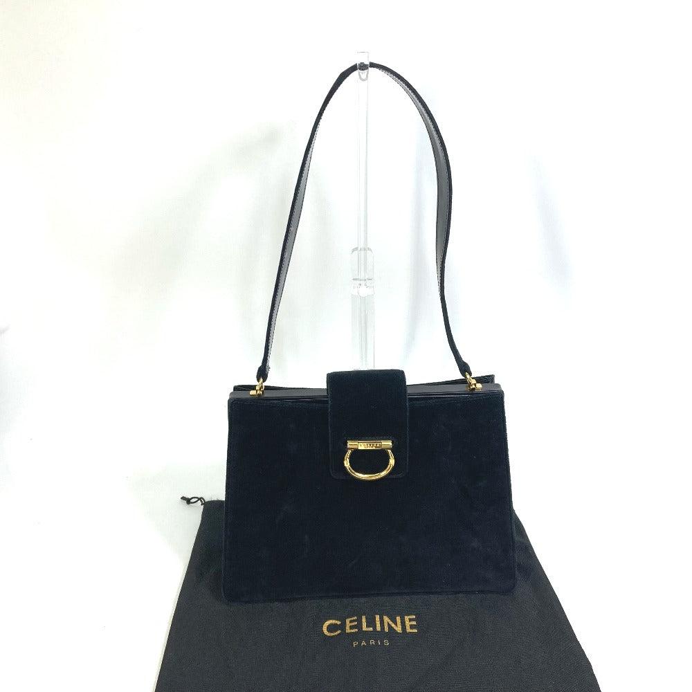 CELINE Shoulder Bag Velor / leather black Gamaguchi vintage Women Secondhand