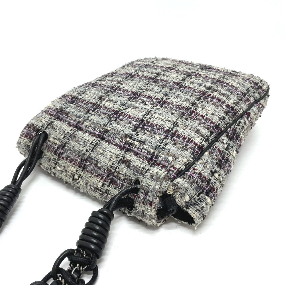CHANEL Shoulder Bag tweed gray Camelia flap Women Used