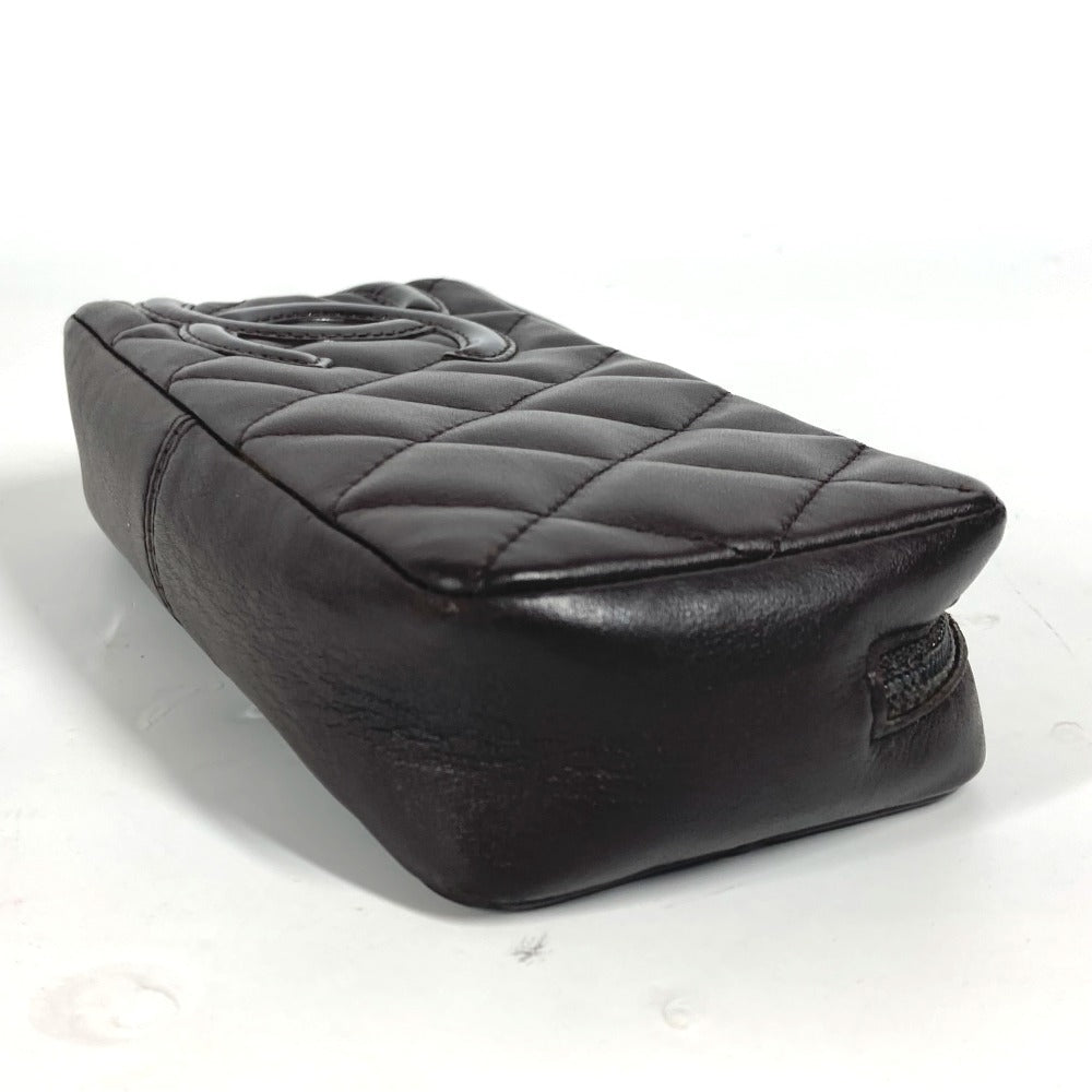 CHANEL Pouch leather Brown Makeup pouch Cosmetics Pouch Cambon line Women Used