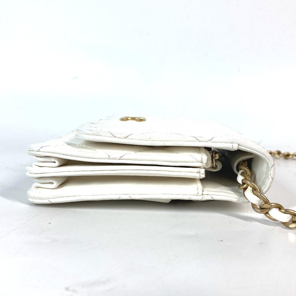 CHANEL Long Wallet Purse leather white Crossbody bag CC COCO Mark Frill Chain Wallet