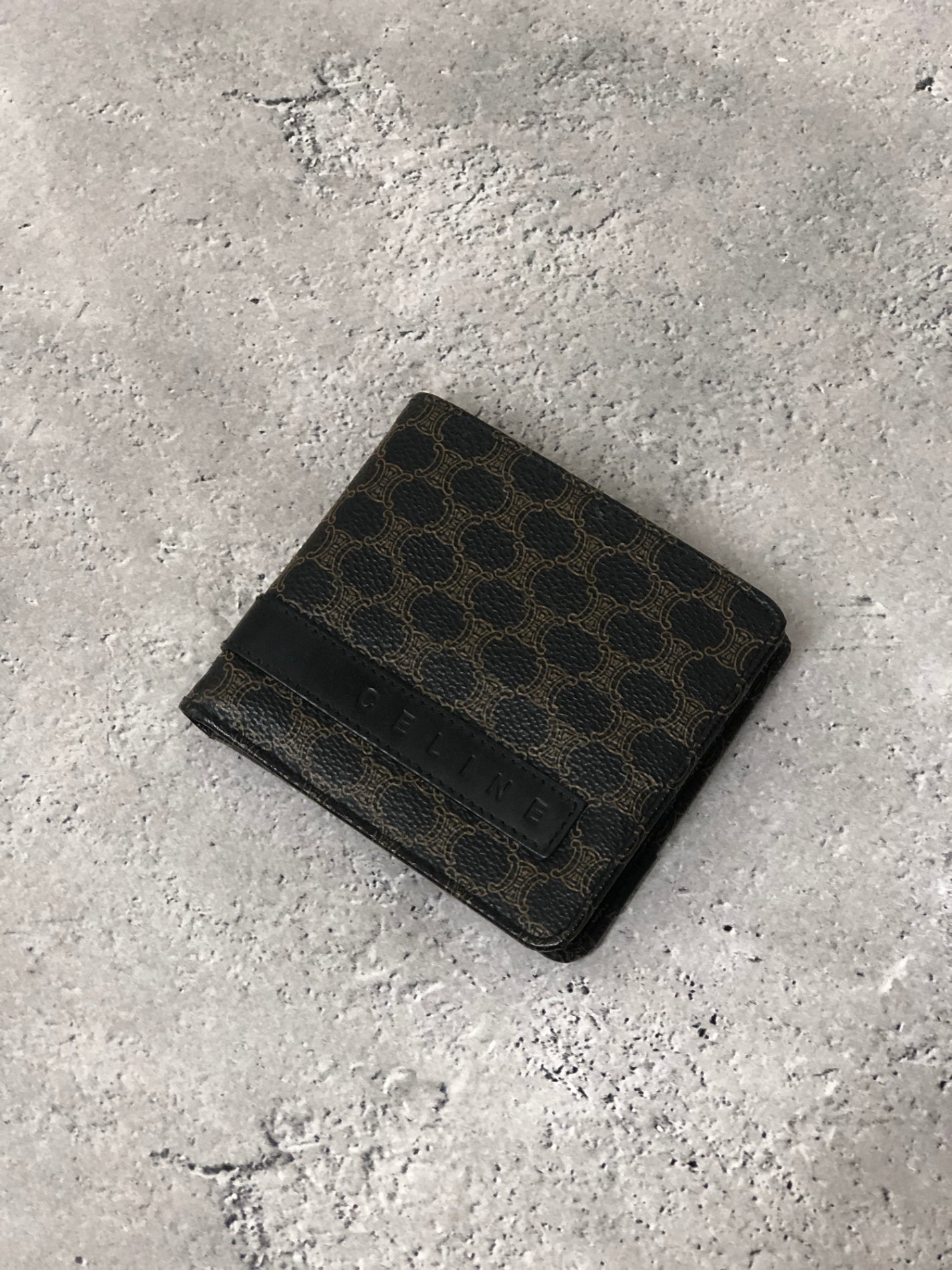 CELINE Macadam Logo PVC Leather Folded Wallet Black Vintage 57nfmr
