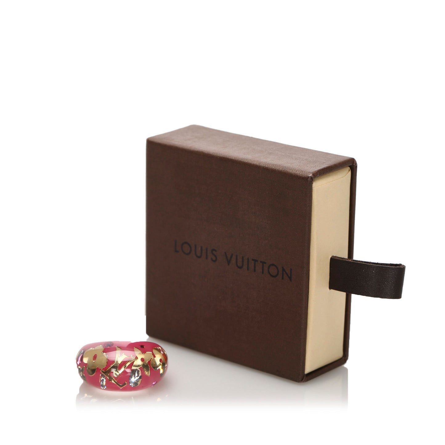Louis-Vuitton Resin Crystal Inclusion Ring Pink